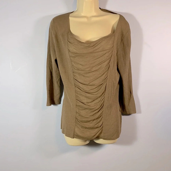 Lafayette 148 New York Tops - Lafayette 148 size medium light brown sparkle ruched square neckline blouse
